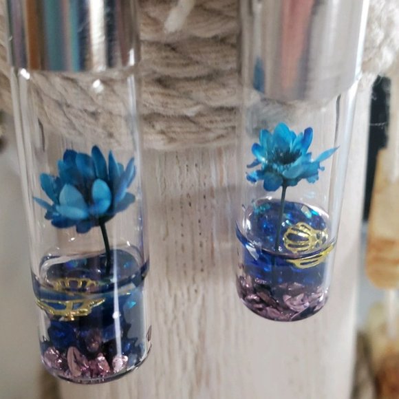 Blue Wish Flowers Glass Bottle Dangle Earrings - Picture 2 of 9